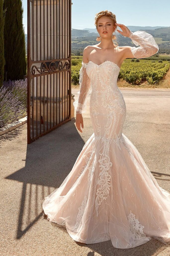white/pink wedding dress
